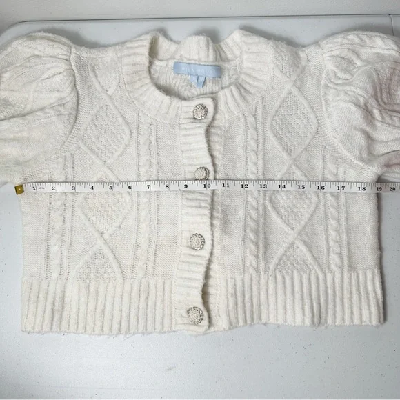 Hill House Ollie Sweater Cardigan Cropped Pearl Buttons Puff Sleeves Small White - Picture 8 of 12
